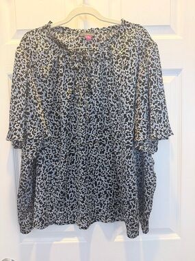 Vince Camuto Black, blue,  and White Floral Tie-Neck Blouse